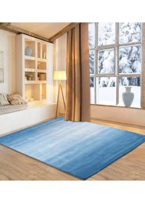 Wollteppich OTTO HOME "Lessach", blau, B:160cm H:14mm L:230cm, Schurwolle, Teppiche, Wollteppich, Handweb Teppich, mit modernem Farbverlauf, reine Wolle, handgewebt