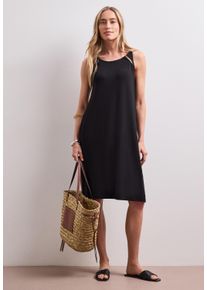 Shirtkleid Street One, Damen, Gr. 40, N-Gr, schwarz, Web, Obermaterial: 95% Viskose, 5% Elasthan, unifarben, l&auml;ssig geschnitten knielang, Rundhals, Kleider Shirtkleid, Sommerkleid mit Schnallendetail/Viskose-Stretch