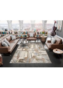 Teppich OCI DIE TEPPICHMARKE "BESTSELLER NAOMI , auch als L&auml;ufer erh&auml;ltlich", braun (hellgrau, beige, grau), B:80cm H:8mm L:200cm, Obermaterial: 70% Viskose, 30% Polyacryl, Teppiche, Teppich, hochwertige dichte Qualit&auml;t, feine Fransen, Wohnzimmer