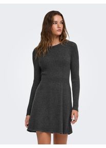 Strickkleid Only "ONLFIA LS FIT FLARE ONEC DRESS CS KNT", Damen, Gr. XS, N-Gr, Langarm, Strick, grau (dunkelgrau melange), Strick, Obermaterial: 50% Viskose, 27% Nylon, 23% Polyester, unifarben, Midi, Rundhals, Kleider Strickkleid, Viskosemischung, normal geschnitten