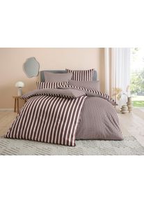 Wendebettw&auml;sche HOMSY BY ANA JOHNSON "Cosimera", braun (braun, creme), B/L: 135cm x 200cm, 1 Stk., 1 Stk., Satin-Tencel, B/L: 40cm x 80cm, 2, Satin-Tencel, Obermaterial: 70% Baumwolle, 30% Lyocell (TENCEL&trade;), Bettw&auml;sche, Wendebettw&auml;sche, ab Gr. 135x200 cm, mit Streifen, 70% Baumwolle, 30% Lyocell (TENCEL&trade;)