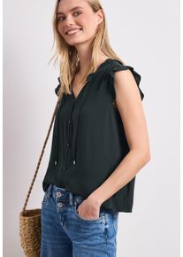 Shirtbluse Street One, Damen, Gr. 36, schwarz (deep bound gr&uuml;n), Web, Obermaterial: 100% Viskose, unifarben, normal h&uuml;ftbedeckend, Rundhals, abgesteppte Kante, Blusen Shirtbluse, Sommertop - Split Neck mit R&uuml;schen und B&auml;ndern