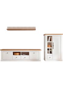 Wohnwand OTTO HOME "Westminster, Anbauwand im Landhausstil, Komplettset, Wohnzimmer-Set", wei&szlig; (pinie wei&szlig;, wotan eiche), B:280cm, Kastenm&ouml;bel-Sets, Wohnwand, Set besteht aus t 1 Lowboard, 1 Kommode, 1 Wandregal