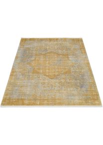 Teppich OCI DIE TEPPICHMARKE "COLOUR MEDI", gold (goldfarben), B:160cm H:8mm L:230cm, Polyacryl, Viskose, Teppiche, Teppich, Glanz Viskose, mit Fransen, Hoch Tief Struktur, Vintage, Wohnzimmer