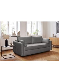 Schlafsofa OTTO HOME "LIVVIA 3-Sitzer (224 cm), pflegeleichter Webstoff", grau (anthrazit), B:224cm H:90cm T:87,5cm, Sofas, Schlafsofa, Bettfunktion & Bettkasten, Premium Sitzkomfort (HR-Schaum/Federkern)