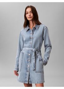 Calvin Klein Jeans Jeanskleid CALVIN KLEIN "BELTED DENIM MINI DRESS COASTAL", Damen, Gr. S (38), N-Gr, Langarm, Denim/Jeans, coastal light, Denim/Jeans, Obermaterial: 100% Baumwolle, unifarben, relaxed fit kniefrei, Rundhals, &Auml;rmel mit &Auml;rmelschlitz 1-Knopf-Manschette, Kleider Jeanskleid, Regular Fit, durchgehende Knopfleiste und G&uuml;rtel