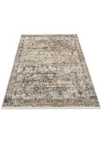 Teppich OCI DIE TEPPICHMARKE "BESTSELLER TADI, auch als L&auml;ufer und in Rund", grau (goldfarben, grau), B:80cm H:8mm L:200cm, Viskose, Teppiche, Teppich, Glanz Viskose, mit Fransen, Hoch Tief Struktur, Vintage, Wohnzimmer