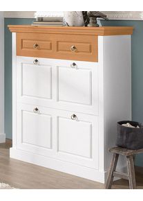 Schuhschrank OTTO HOME "Basilico", wei&szlig; (wei&szlig;, honig, honig), B:90cm H:109cm T:38cm, Schr&auml;nke, Schuhschrank, aus massiver Kiefer, FSC, Breite 90 cm, mit Schublade, Kassettenoptik