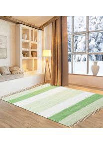 Teppich OTTO HOME "Alizee", gr&uuml;n, B:70cm H:5mm L:250cm, Baumwolle, Teppiche, Teppich, Wendeteppich, reine Baumwolle, handgewebt, gestreift, mit Fransen