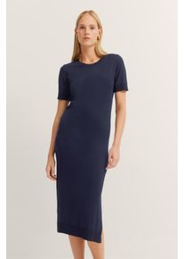Strickkleid Bugatti, Damen, Gr. S, Normalgr&ouml;&szlig;en, blau (390, marine), 96% Viskose, 4% Elasthan, unifarben, normal, Kleider Strickkleid, mit Seitenschlitzen