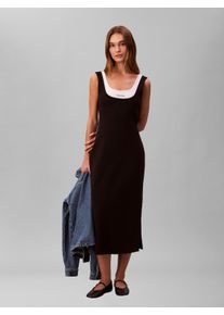 Midikleid Calvin Klein Jeans, Damen, Gr. XL (44), N-Gr, ohne &Auml;rmel, Web, schwarz, Web, Obermaterial: 70% Viskose, 26% Polyamid, 4% Elasthan, unifarben, k&ouml;rpernah Midi, tiefer Rundhals, Kleider Midikleid, K&ouml;rpernahe Passform mit tiefem Rundhalsausschnitt