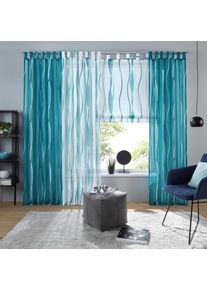 Gardine OTTO HOME "Dimona" Gr. 4, blau (petrol), B:140cm H:245cm, Voile, Polyester, Gardinen, Gardine, 2er-Set, Voile, Polyester, Wellen, Topseller