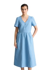 Marc O'Polo Sommerkleid MARC O'POLO DENIM, Damen, Gr. XL, N-Gr, Kurzarm, Web, light blau, Web, Obermaterial: 56% Leinen, 44% Baumwolle, normal ca. Mitte Wade, tiefer V-Ausschnitt, Kleider Sommerkleid, regular aus Leinen-Baumwolle-Mix, gestreift