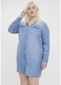 Jeanskleid Vero Moda CURVE "VMSILA LS SHORT DRESS MIX GA CURVE NOOS", Damen, Gr. 46, N-Gr, Langarm, blau (light blau denim), Obermaterial: 100% Lyocell (TENCEL&trade;), figurbetont, Kleider Jeanskleid
