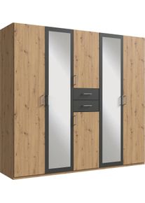 Kleiderschrank wimex "Diver Dreht&uuml;renschrank mit Spiegel, in der Breite: 225cm", grau (artisan eiche, graphit, griffe alu), B:225cm H:207cm T:58cm, Schr&auml;nke, Kleiderschrank, Bestseller Schlafzimmerschrank wahlweise 3 Innenausstattungen