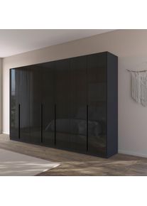 Dreht&uuml;renschrank OTTO HOME "Kleiderschrank Schrank Garderobe AGORDO Schlafzimmer", grau (graumetallic, effektgrau hochglanz), B:315cm H:210cm T:54cm, Holzwerkstoff, Schr&auml;nke, Dreht&uuml;renschrank, durchdachte Innenausstattung, in 8 Breiten und 2 H&ouml;hen MADE IN GERMANY