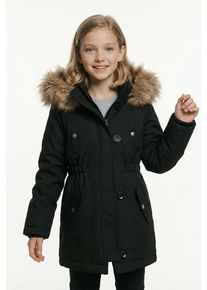 Winterjacke KIDS Only "KOGIRIS FUR PARKA OTW", M&auml;dchen, Gr. 140, schwarz, Web, Obermaterial: 100% Polyester, unifarben, bequem Po-bedeckend, abgesteppte Kante mit Windstopper, Jacken Winterjacke, mit elastischem Taillengummi, Topseller