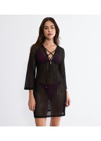 Strandkleid Triumph "Beach MyWear Crochet Short Dress", Damen, Gr. 46, N-Gr, Strick, schwarz, Strick, Obermaterial: 95% Polyester, 5% Elasthan, Kleider Strandkleid, weiches H&auml;keldesign