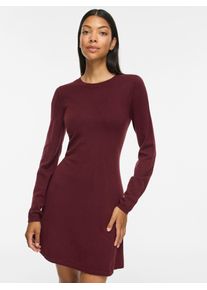 Strickkleid Vila "VICOMFY A-LINE O-NECK KNIT DRESS - NOOS", Damen, Gr. S, N-Gr, Langarm, Feinstrick, rot (port royale detail:melange), Feinstrick, Obermaterial: 51% Viskose, 27% Polyester, 22% Polyamid, meliert, regular fit kniefrei, Rundhals, Kleider Strickkleid, Materialmix, normal geschnitten
