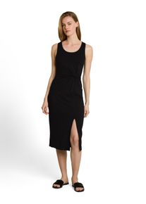 Tr&auml;gerkleid Tom Tailor Denim, Damen, Gr. XL, N-Gr, ohne &Auml;rmel, Web, schwarz (deep schwarz), Web, Obermaterial: 95% Viskose, 5% Elasthan, unifarben, k&ouml;rpernah 3/4-L&auml;nge, Rundhals, Kleider Tr&auml;gerkleid, &Auml;rmelloses Sommerkleid mit Schlitz