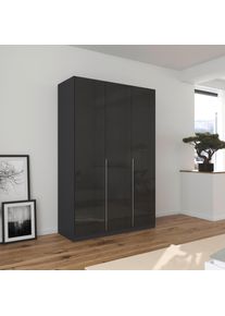 Dreht&uuml;renschrank OTTO HOME "Kleiderschrank Schrank Garderobe AGORDO Schlafzimmer", grau (graumetallic, effektgrau hochglanz), B:136cm H:210cm T:54cm, Holzwerkstoff, Schr&auml;nke, Dreht&uuml;renschrank, durchdachte Innenausstattung, in 8 Breiten und 2 H&ouml;hen MADE IN GERMANY