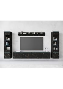 Wohnwand Home Affaire "VERA II", schwarz (san sebastian), B:260cm H:130cm T:33cm, Kastenm&ouml;bel-Sets, Wohnwand, Vitrine mit Verglasung, stehend und h&auml;ngend, inklusive Beleuchtung
