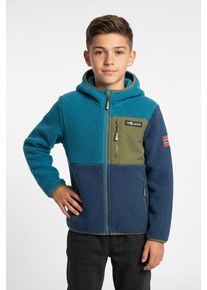 Kapuzenpl&uuml;schjacke Trollkids "KIDS AURLANDSFJORD JACKET", M&auml;dchen, Gr. 110, blau (schwarz marine, mystic blau, pine gr&uuml;n), Fleece, Web, Obermaterial: 100% Polyester, normal, B&uuml;ndchen kontrastfarben, Jacken Kapuzenpl&uuml;schjacke, sportlich, aus Polyester, mit Kapuze, pflegeleicht, f&uuml;r Kinder