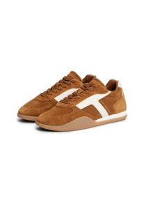 Sneaker Tommy Hilfiger "TH VINTAGE LOW RUNNER SUEDE", Damen, Gr. 42, Leder Textil, hellbraun, Lederimitat, Veloursleder, Schuhe Sneaker, Schn&uuml;rschuh, Halbschuh, Freizeitschuh mit Kontrastbes&auml;tzen