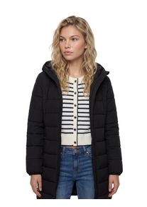 Langjacke Guess "NEW ALETA LONG PUFFER JACKET", Damen, Gr. L (30), jet schwarz a996, Web, Obermaterial: 93% Polyester, 7% Elasthan, unifarben, Po-bedeckend, Jacken Langjacke, in Stepp-Qualit&auml;t, Kapuze
