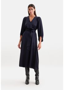 Blusenkleid Seidensticker, Damen, Gr. 3XL (46), Normalgr&ouml;&szlig;en, 3/4 Arm, blau, 75% Acetat, 25% Polyester, unifarben, regular fit, V-Ausschnitt, Kleider Blusenkleid, 3/4 V-Neck Uni