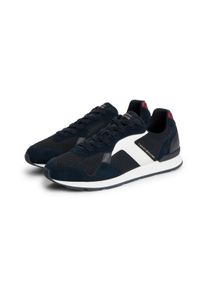 Sneaker Tommy Hilfiger "T HILFIGER CORE MIX RUNNER", Herren, Gr. 47, Textil, blau (blau, wei&szlig;), Leder, Lederimitat, Textil, Veloursleder, Schuhe Sneaker, Schn&uuml;rschuh, Halbschuh, Freizeitschuh mit Kontrastbes&auml;tzen