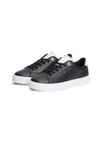 Plateausneaker Tommy Hilfiger "TH FEMININE CUPSOLE MONOGRAM", Damen, Gr. 36, Textil, schwarz-wei&szlig; (schwarz, ecru), Leder, Lederimitat, Veloursleder, Schuhe Plateausneaker, Freizeitschuh, Halbschuh, Schn&uuml;rer, Logopr&auml;gung an der Schuhzunge