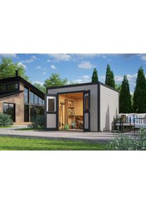 Gartenhaus Nordic Holz "Felix 3", grau (lichtgrau), ohne Fu&szlig;boden, ohne Dacheindeckung, Massivholz, Gartenh&auml;user, Gartenhaus, kleiner stilvoller Schuppen mit Flachdach