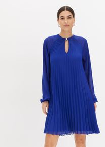Minikleid bonprix, Damen, Gr. 42, N-Gr, Langarm, blau, Obermaterial: 100% Polyester. Futter: 100% Polyester, festlich, A-Linie, Kleider Minikleid, f&uuml;r Damen, aus Chiffon, mit Plissee, mit Ballon&auml;rmeln, in A-Linie