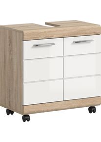 Waschbeckenunterschrank Welltime "SIENA, Breite 60cm, 2 T&uuml;ren, auf Rollen, MDF-Front", wei&szlig; (eiche sonoma hell nb, wei&szlig; hochglanz), B:60cm H:60cm T:34cm, Holzwerkstoff, Schr&auml;nke, Waschbeckenunterschrank, in verschiedenen Farben erh&auml;ltlich, Badm&ouml;bel, Badschrank, Kommode, Bad