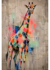Acrylglasbild queence "Urban Art Bunte Giraffe", farbe bild(er): beige,gelb,blau,schwarz,grau,orange,rot, B:40cm H:60cm, Acrylglas, Bilder, Acrylglasbild, Wandbild Wohnzimmerdeko buntes Tiermotiv Abstrakte Kunst