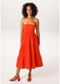 Sommerkleid Aniston CASUAL, Damen, Gr. 44, N-Gr, Web, rot (orangerot), Web, Obermaterial: 100% Baumwolle, unifarben, figurumspielend kniefrei, Kleider Sommerkleid, - auch als Maxirock tragbar