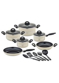 Topf-Set GSW "Milano, inkl. 5-teiliges K&uuml;chenhelfer-Set", beige, T&ouml;pfe, Topf-Set, Kochtopf-Set mit Antihaft-Versiegelung, Induktion
