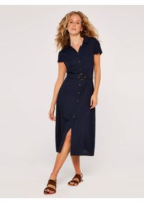 Midikleid Apricot "Vintage-Knopfkleid", Damen, Gr. S (36), N-Gr, blau (navy), gewebt, Obermaterial: 80% Viskose CV. 20% Leinen LI., uni, normal, Kleider Midikleid, mit G&uuml;rtel