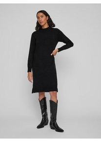 Strickkleid Vila "VIRIL CREW NECK L/S MIDI DRESS - NOOS", Damen, Gr. S, N-Gr, Langarm, Feinstrick, schwarz, Feinstrick, Obermaterial: 50% Viskose, 27% Nylon, 23% Polyester, unifarben, regular fit knielang, hoch geschlossener Ausschnitt, Kleider Strickkleid