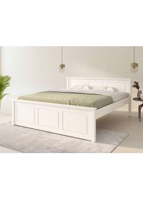 Stauraumbett OTTO HOME "SVEA &ndash; Landhausstil, Massivholz-Kiefer & Lattenrost inklusive", wei&szlig;, B:189,6cm H:92,8cm L:211cm, Betten, Stauraumbett, 2 Schubladen + offene F&auml;cher, FSC zertifiziert, Made in Europe