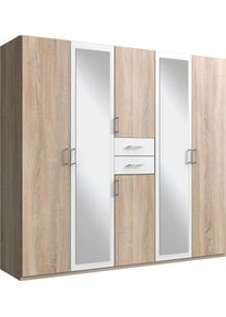 Kleiderschrank wimex "Diver Dreht&uuml;renschrank mit Spiegel, in der Breite: 225cm", wei&szlig; (struktureichefb hell, wei&szlig;, griffe alu), B:225cm H:207cm T:58cm, Schr&auml;nke, Kleiderschrank, Bestseller Schlafzimmerschrank wahlweise 3 Innenausstattungen