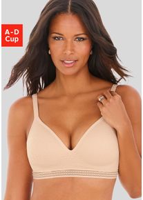 Bralette-BH Lascana "BH ohne B&uuml;gel, Push-up-BH, Freya", Damen, Gr. 75, Cup A, beige (puder), Spitze, Obermaterial: 36% Polyamid, 29% Polyester, 27% Baumwolle, 8% Elasthan, BHs Bralette-BH, in Leo-Optik, bequemer BH, gro&szlig;e Gr&ouml;&szlig;en, Dessous