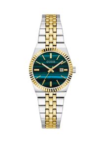 Quarzuhr Guess "VERA", gold (silberfarben, gr&uuml;n, gr&uuml;n), Armbanduhren, Damen, silberfarben-goldfarben, Quarzuhr, Armbanduhr, Damenuhr, Edelstahlarmband, analog, Tag