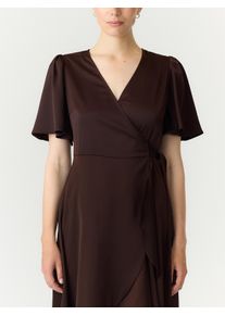Wickelkleid Y.A.S "YASTHEA 2/4 MIDI WRAP DRESS S. NOOS", Damen, Gr. 34, N-Gr, Kurzarm, Web, coffee bean, Web, Obermaterial: 97% Polyester, 3% Elasthan, unifarben, knieumspielend, V-Ausschnitt, Kleider Wickelkleid, Materialmix, regular fit
