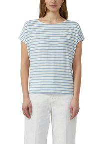 Kurzarmshirt s.Oliver, Damen, Gr. 38, blau (powder blau stripe), Jersey, Obermaterial: 95% Viskose, 5% Elasthan, gestreift, normal h&uuml;ftbedeckend, Rundhals, abgesteppte Kante, Shirts Kurzarmshirt, Sommershirt mit grafischem Muster