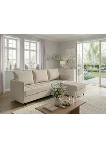 Ecksofa DOREL HOME "LINDHUS, Chenille, L-Form, Breite 194cm, verschiedene Stellvarianten", beige (creme), B:194cm H:80cm T:127cm, 100% Polyester, Sofas, Ecksofa, Recamiere, Stauraum, Modulsofa