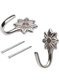 Raffhaken Liedeco "Sternchen", grau (nickelfarben), B:1,8cm H:3,5cm, Metall, Raffhalter, Raffhaken, f&uuml;r Seitenschals, Gardinen