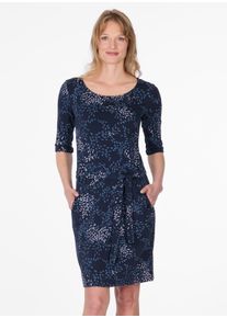 Sweatkleid Ragwear "KENISHA PRINT B", Damen, Gr. XXL, N-Gr, 3/4 Arm, Jersey, blau (navy), Jersey, Obermaterial: 67% Polyester, 28% Viskose, 5% Elasthan, gemustert, kniefrei, Rundhals, Kleider Sweatkleid, unbrushed, im Basic-Fit mit 3/4-Arm, Bindeband und allover Print