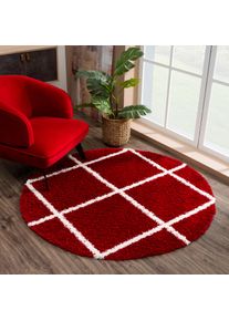Hochflor-Teppich Sanat "Madrid 1 , auch in Rund erh&auml;ltlich", rot, H:30mm &Oslash;:80cm, Kunstfaser, Teppiche, Hochflor-Teppich, Wohnzimmer, Langflor, Shaggy Teppich